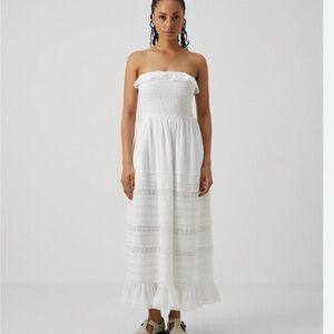 Abercrombie & Fitch Strapless Broderie detail maxi dress in white XS